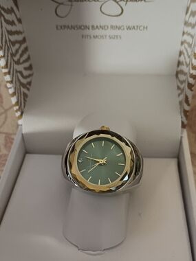 Jessica Simpson Two-Tone Ring Watch with Green Dial
